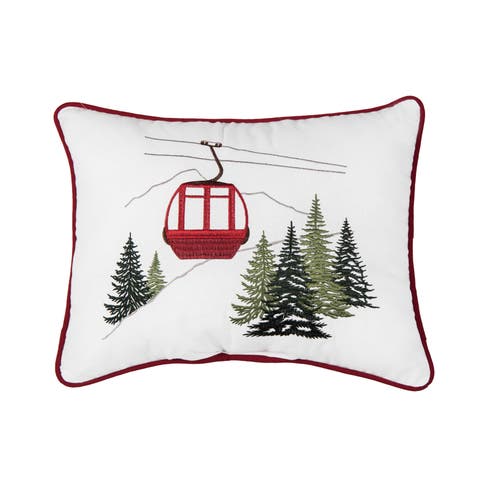 Embroidered Ski Gondola Winter Sports Christmas Throw Pillow 12" x 16"