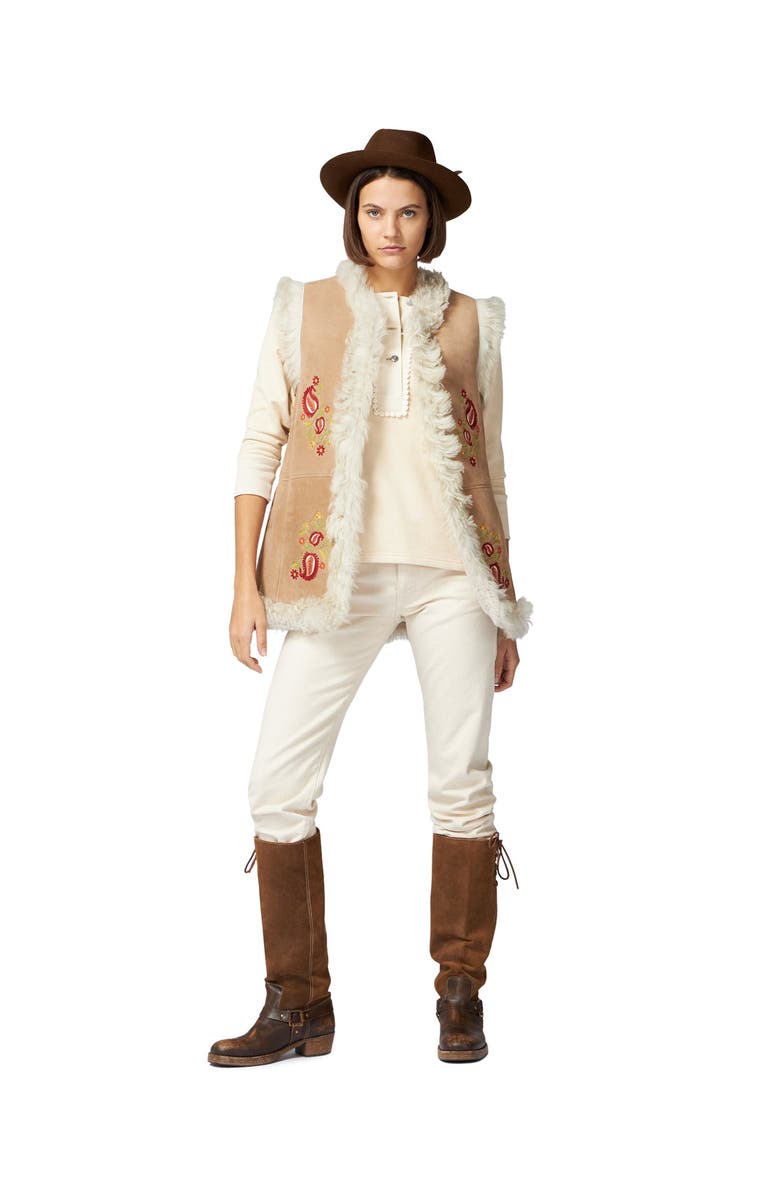 Fortela Sheep Leather Floral Embroidery Gilet, Alternate, color, Beige