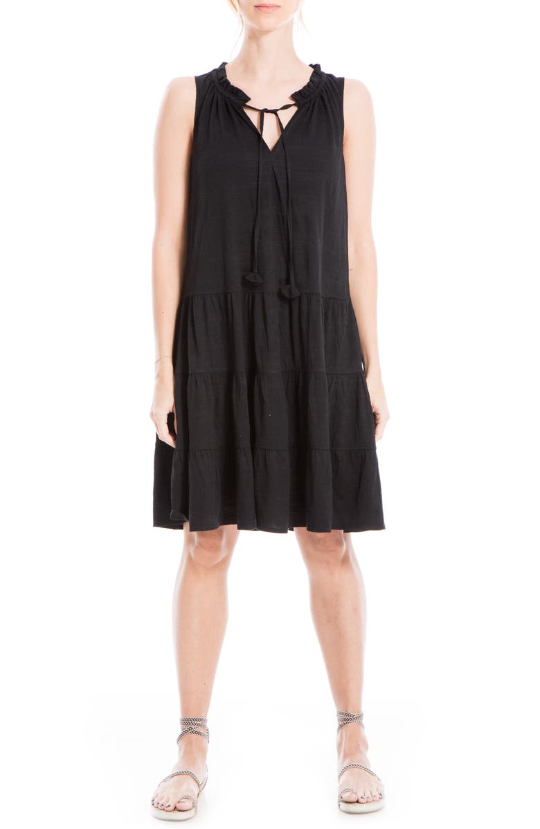 MAX STUDIO Tassel Tie Sleeveless Tiered Shift Dress, Main, color, Blck0t73-Black-0T73