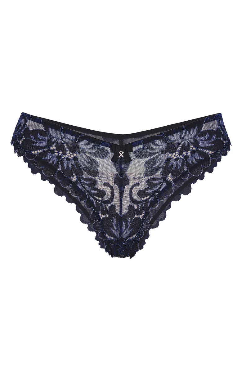 SAVAGE X FENTY Floral Corded Lace Shimmer Brazilian Briefs, Alternate, color, Blue Infinity Metallic