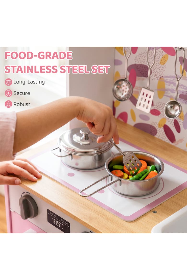 Kids Play Kitchen Set with Sink, Stove, Coffee Maker, Ice Maker, Oven, White, Alternate, color, Pink