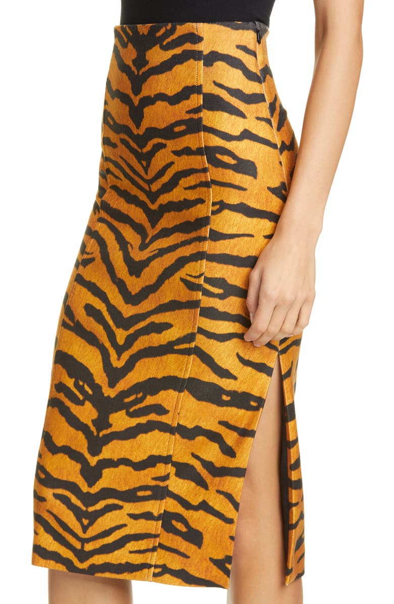 Adam Lippes Tiger Print Stretch Pencil Skirt, Alternate, color,