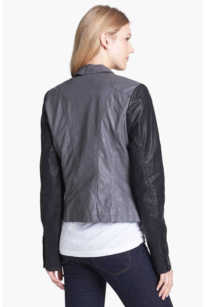 Contrast Sleeve Faux Leather Jacket, Alternate, color, GREY