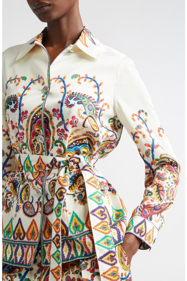 Paisley Border Belted Safari Jacket, Alternate, color, PRINT ON WHITE BASE