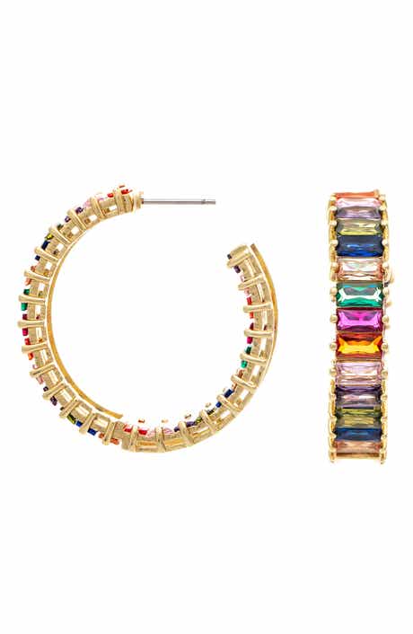 RIVKA FRIEDMAN Multi Colored Gem Hoop Earrings
