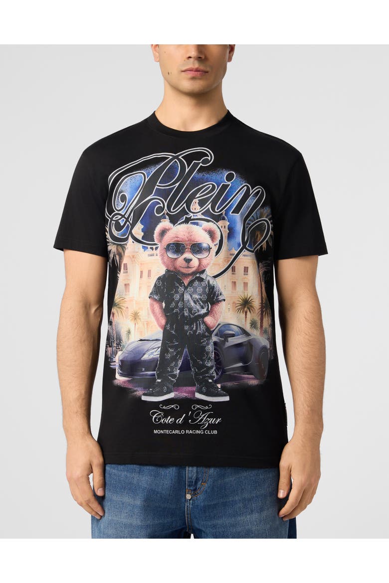 Round Neck T-Shirt Teddy Men, Main, color, black