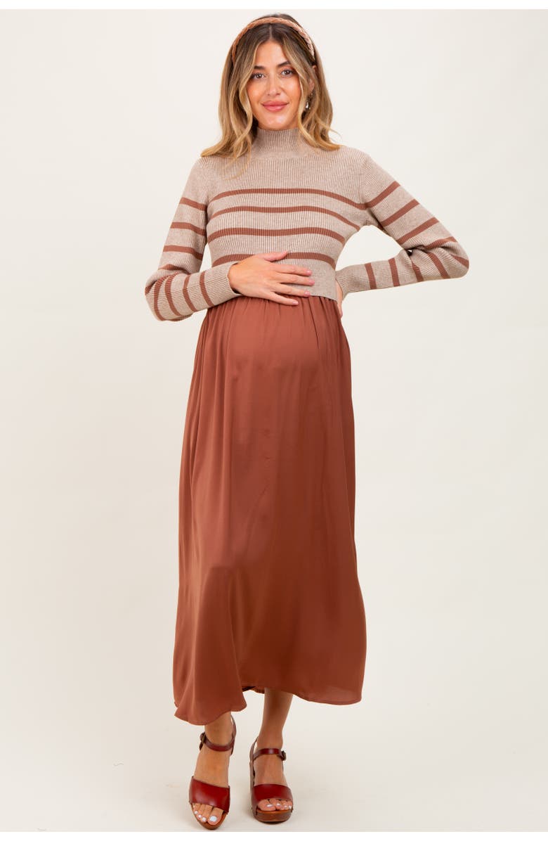 PinkBlush Striped Contrast Sweater Top Maxi Dress, Main, color, Rust