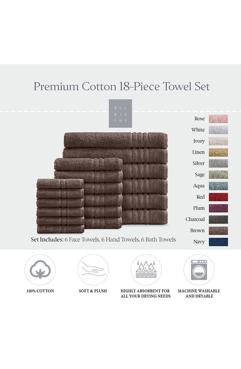 ELLA JAYNE HOME Solid Cotton 18-Piece Towel Set, Alternate, color, Brown