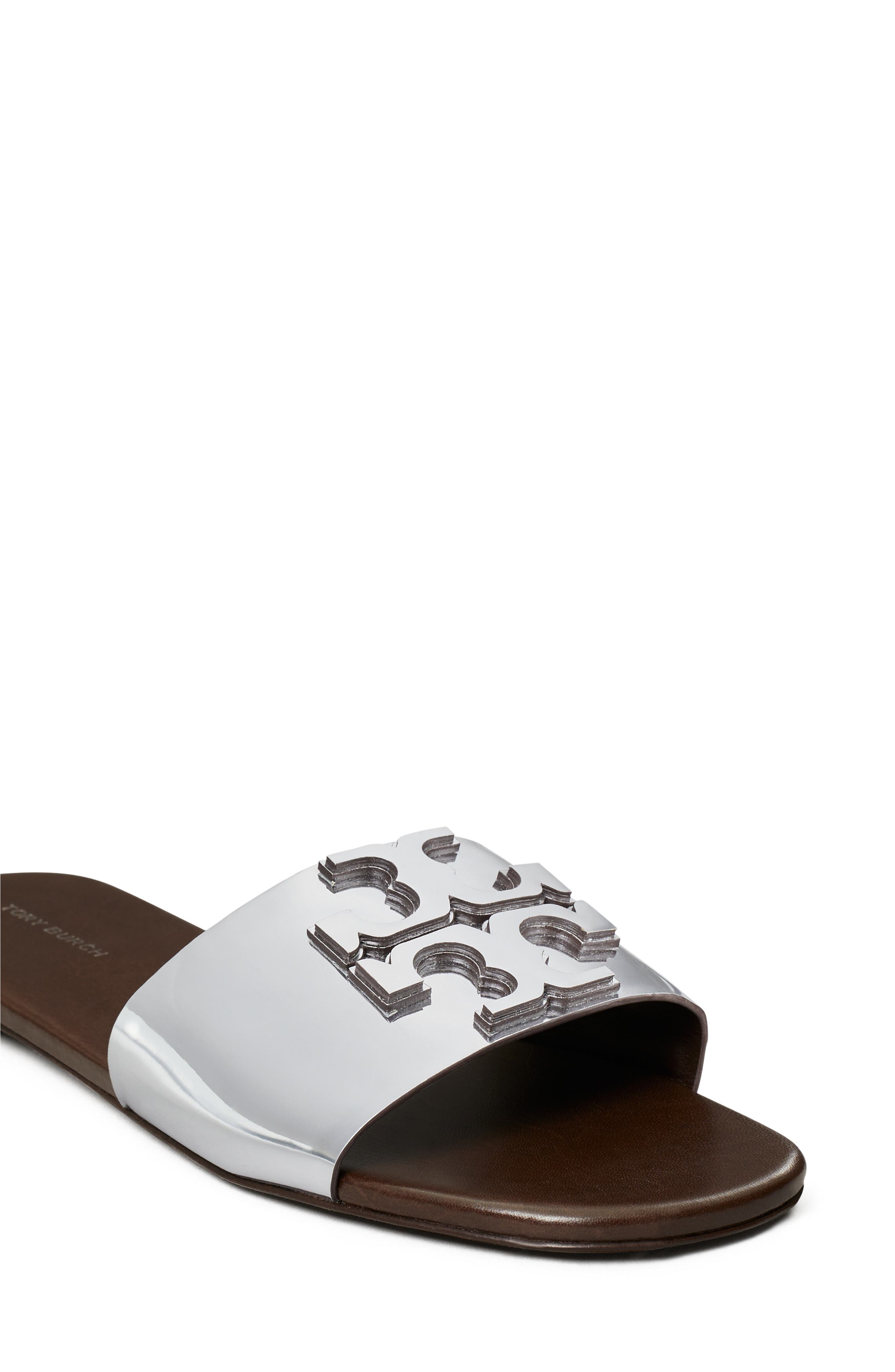 Ines Leather Slide Sandal, Alternate, color, SILVER / COCONUT