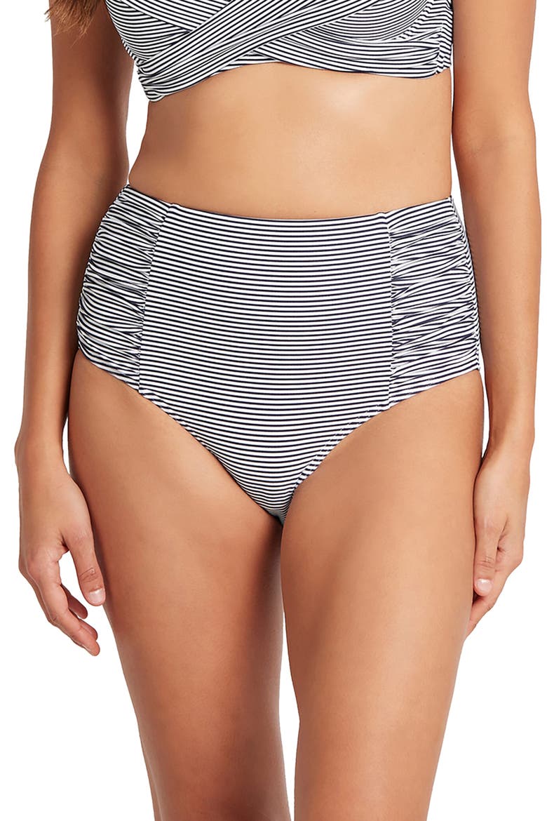 High Waist Stripe Bikini Bottoms, Main, color, NIGHT SKY