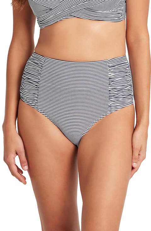 High Waist Stripe Bikini Bottoms