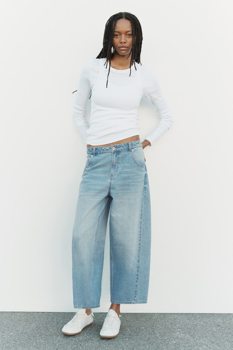 High-waist Barrel-leg Ankle Jeans, Alternate, color, Light denim blue