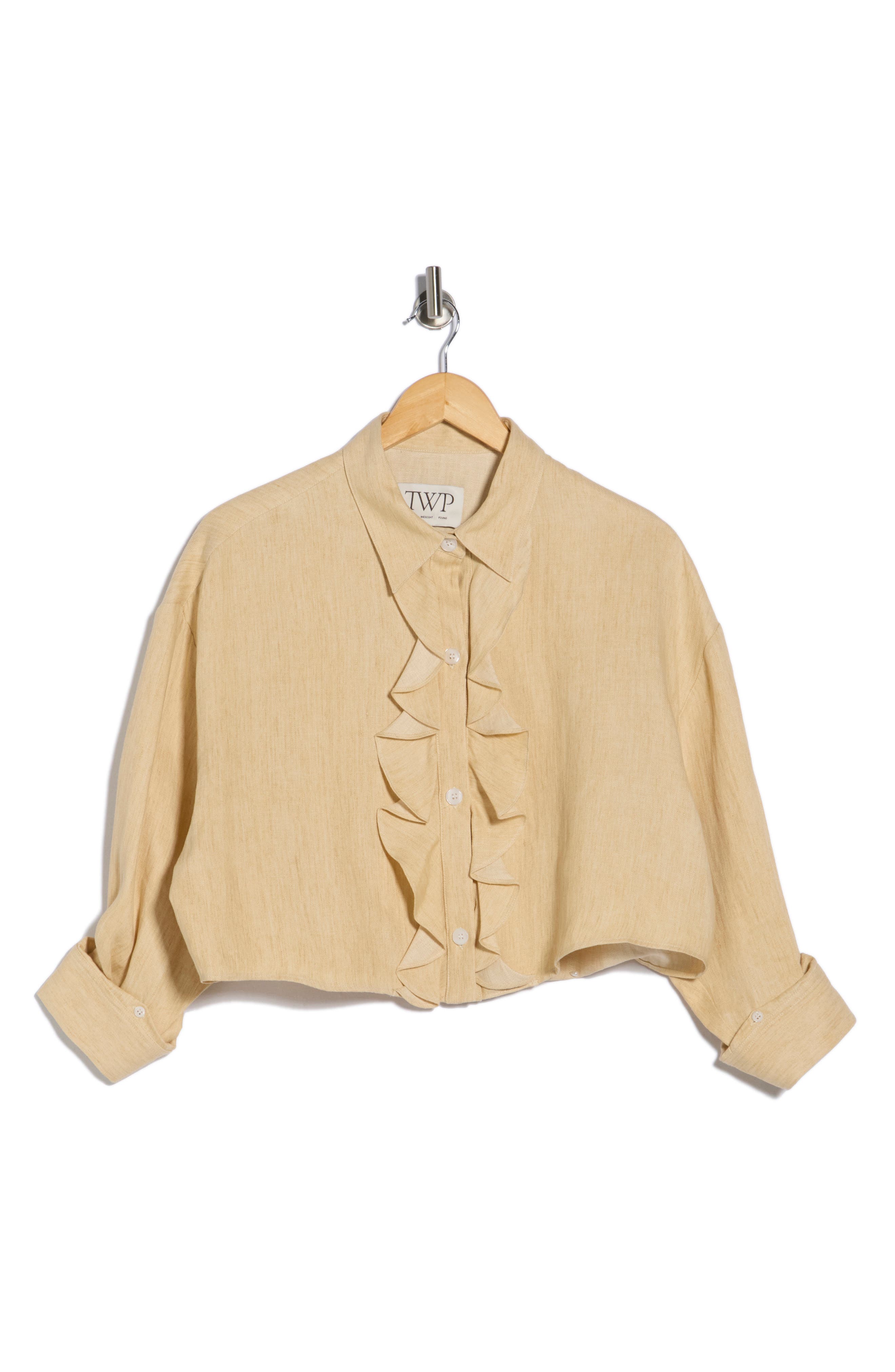 TWP Ex Ruffle Long Sleeve Crop Button-Up Shirt
