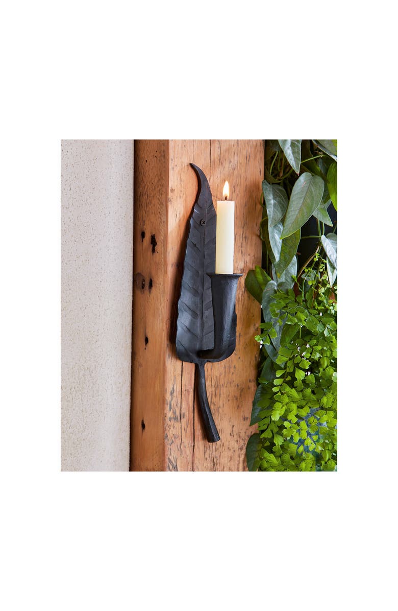 tag Leaf & Flower Black Iron Candle Holder Decorative Sconce, Alternate, color, Black