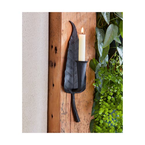 Tag Leaf & Flower Black Iron Candle Holder Decorative Sconce In Black