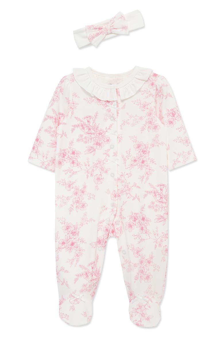 Floral Cotton Footie & Head Wrap Set (Nordstrom Exclusive), Main, color, PINK