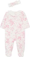 Little Me Floral Cotton Footie & Head Wrap Set