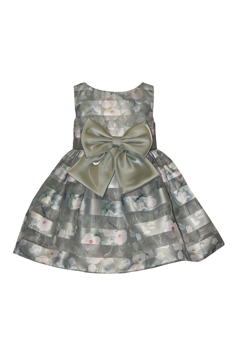 Shadow Stripe Bow Dress, Main, color, SAGE