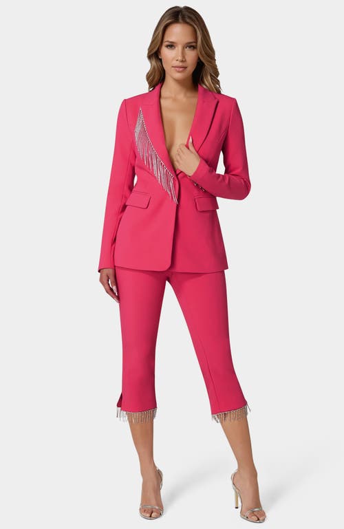 Bebe Mid Waist Rhinestone Fringe Capri In Pink