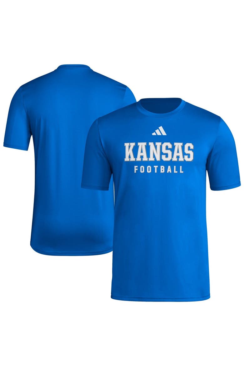 Men's adidas  Royal Kansas Jayhawks Locker Practice Football Pre-Game T-Shirt, Main, color, Royal