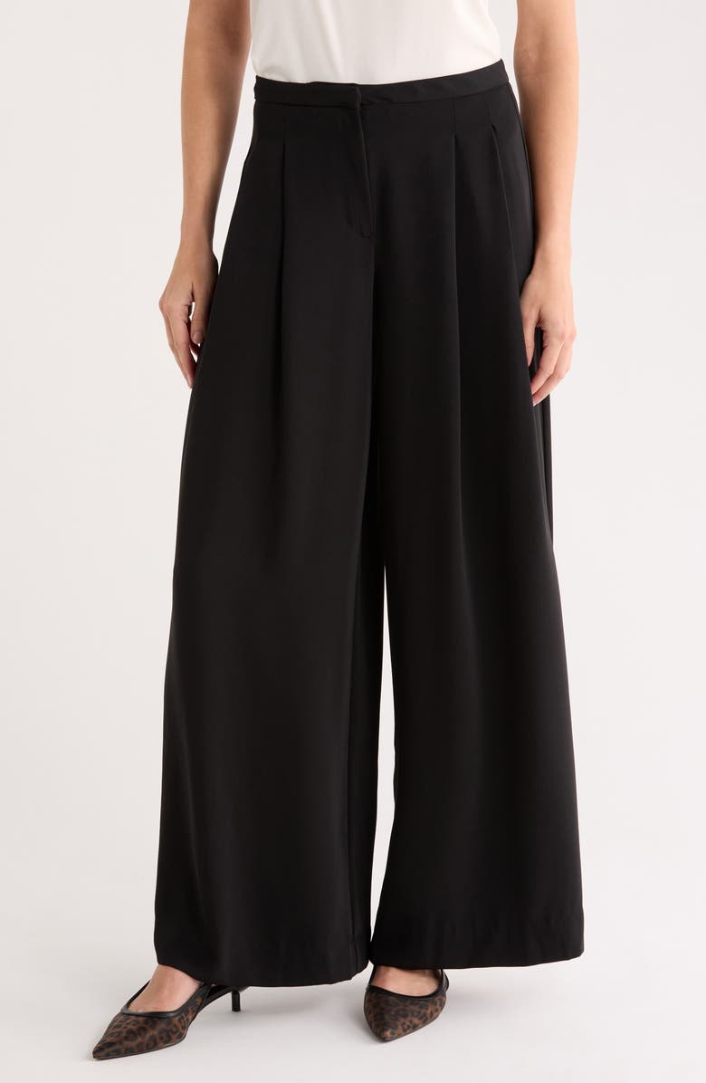 INDUSTRY REPUBLIC CLOTHING Pleated Wide Leg Trousers, Main, color, Black