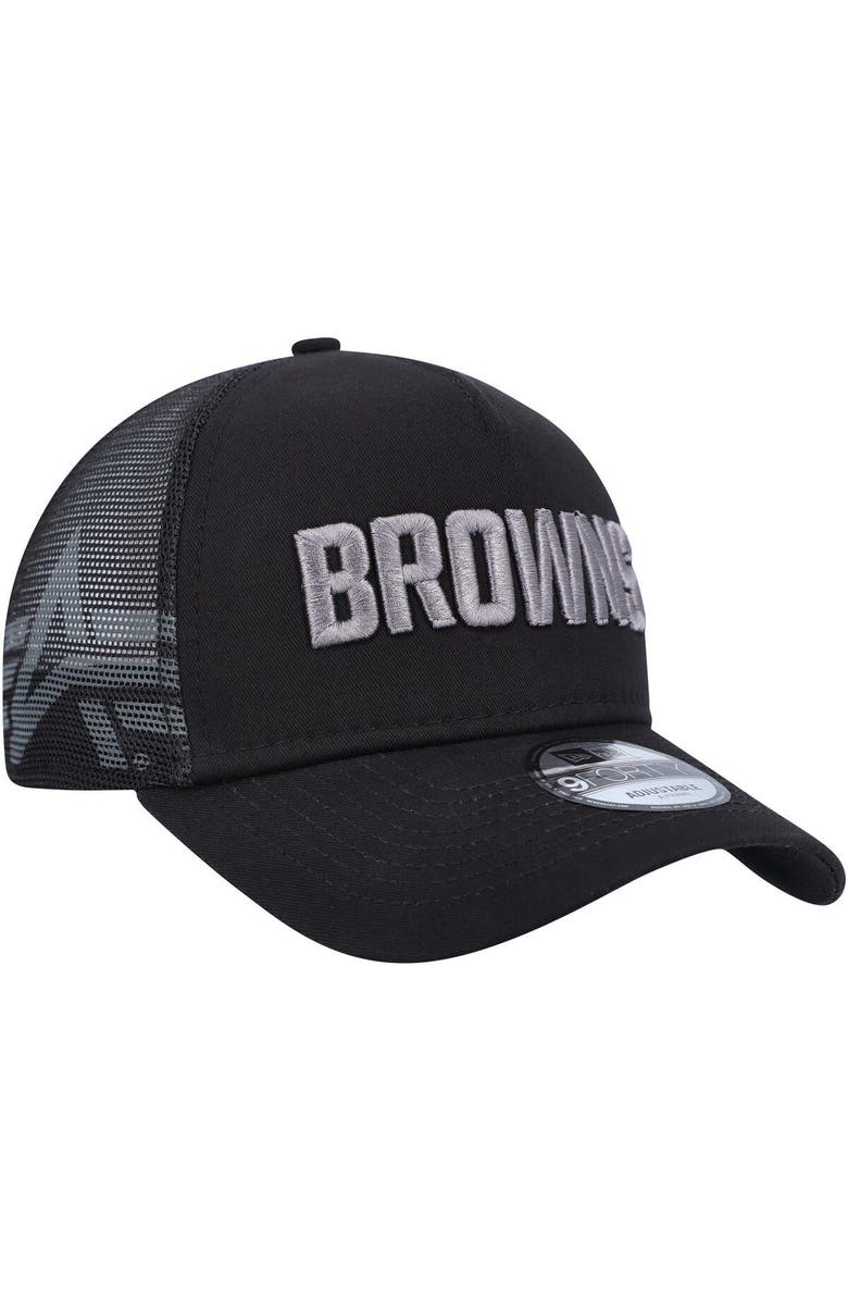New Era x Alpha Industries Men's New Era x Alpha Industries  Black Cleveland Browns A-Frame 9FORTY Trucker Snapback Hat, Alternate, color, Black