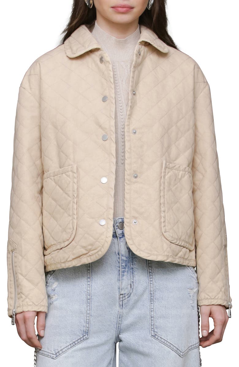 Avec Les Filles Diamond Quilted Cotton Jacket, Main, color, Ivory