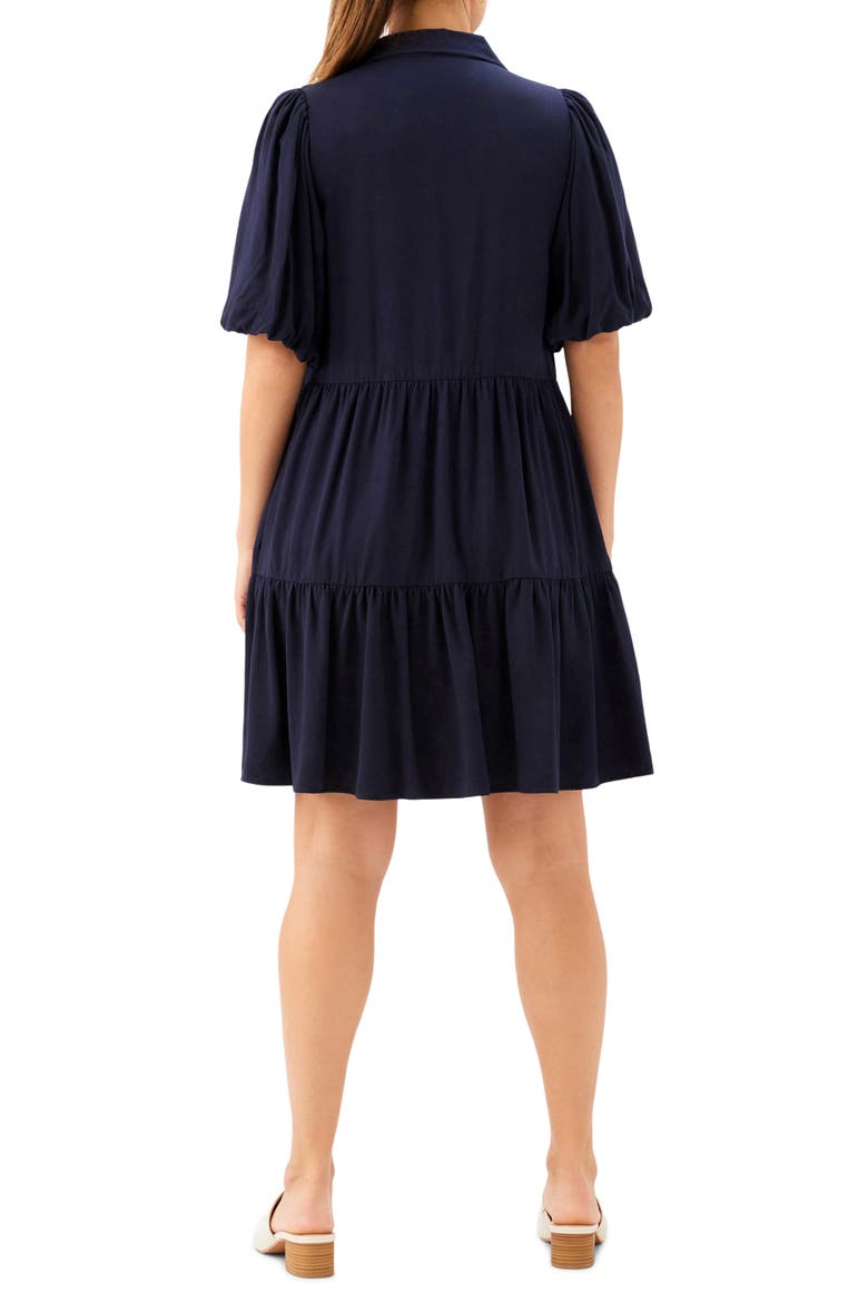 Tiered Puff Sleeve Shirtdress, Alternate, color, NAVY