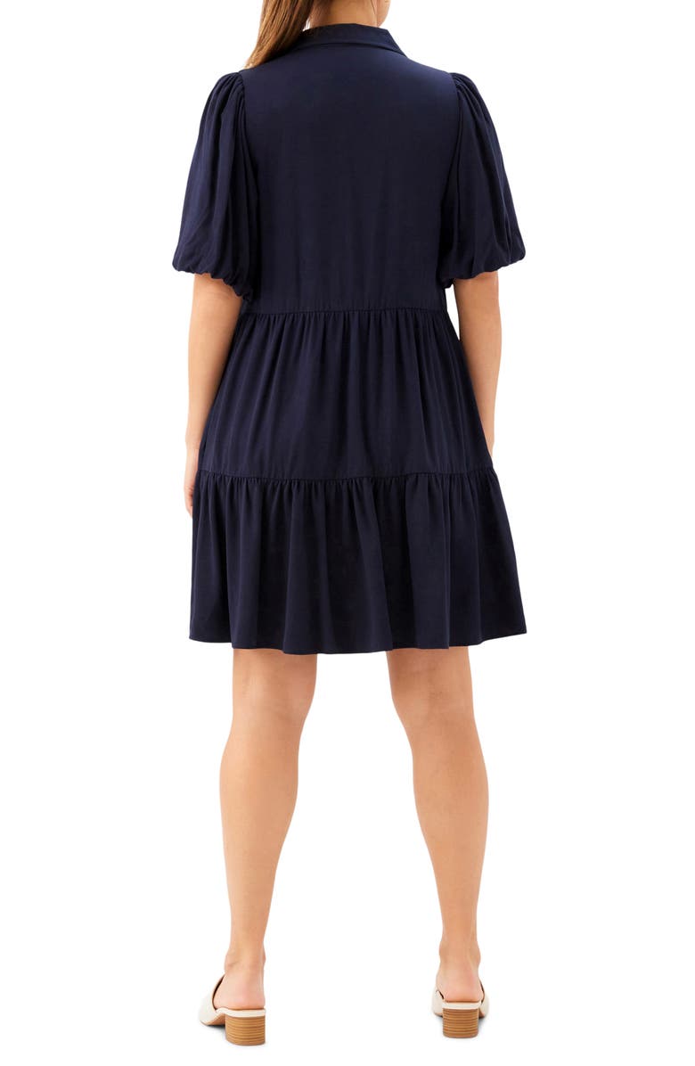 Karen Kane Tiered Puff Sleeve Shirtdress, Alternate, color, Navy