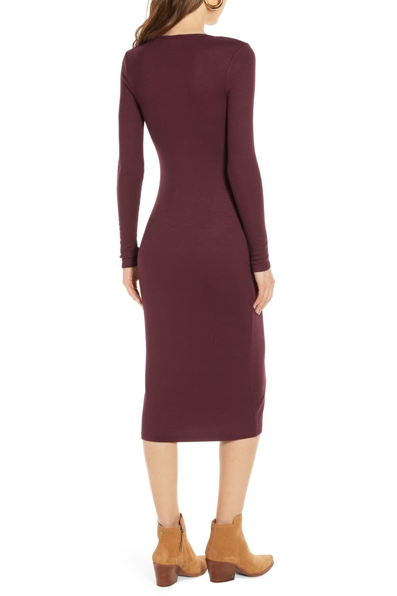 Ribbed Henley Midi Dress, Alternate, color, BURGUNDY STEM