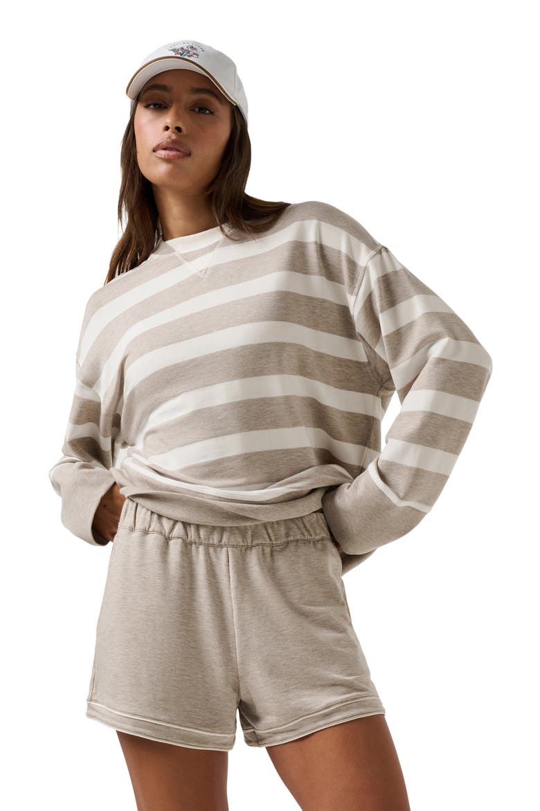 Cloud Terry Varsity Shorts, Alternate, color, HEATHER SOFT TAUPE