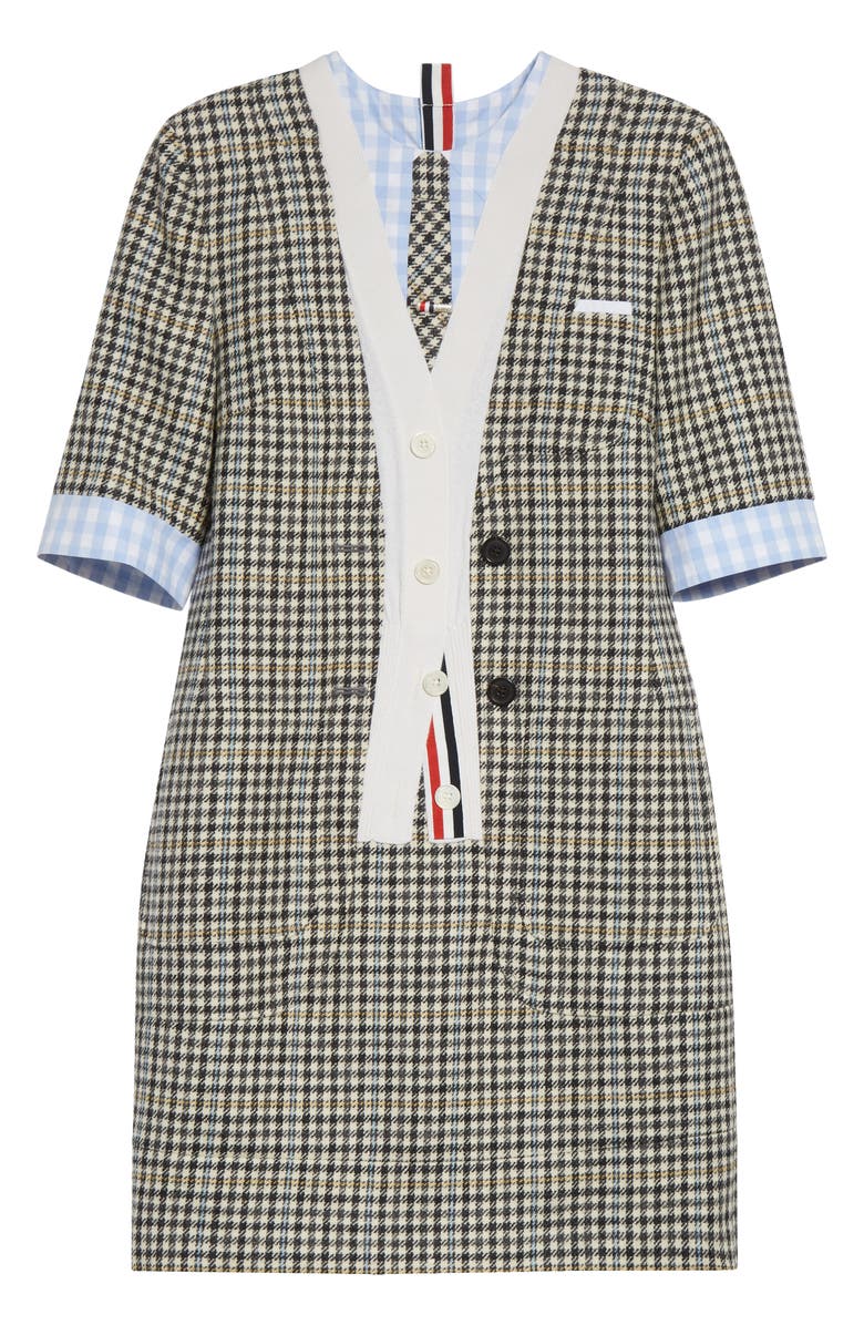 Thom Browne Trompe l'Oeil Mixed Media Shift Dress, Alternate, color, Black/ White