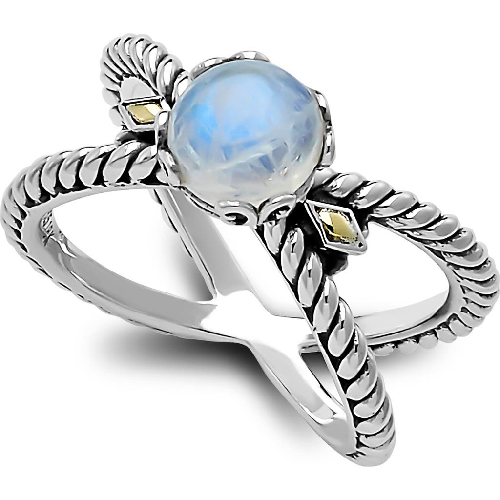 Samuel B. 18k & Silver 1.30 Ct. Tw. Rainbow Moonstone X Ring In Rainbow Moonstone