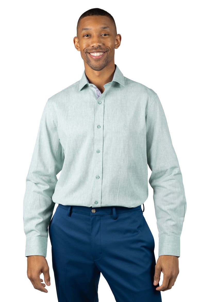 Mélange Linen Blend Button-Up Shirt, Alternate, color, SPEARMINT
