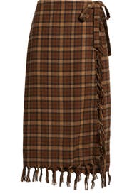 DÔEN Saskia Fringe Trim Plaid Skirt