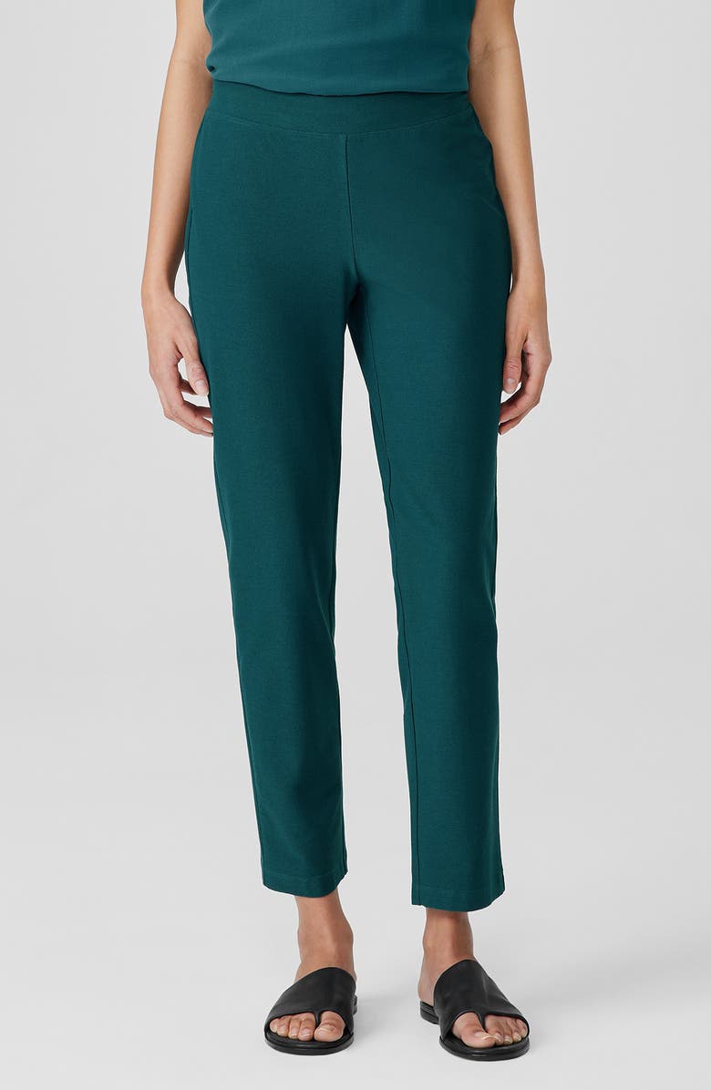 Stretch Crepe Ankle Straight Leg Pull-On Pants