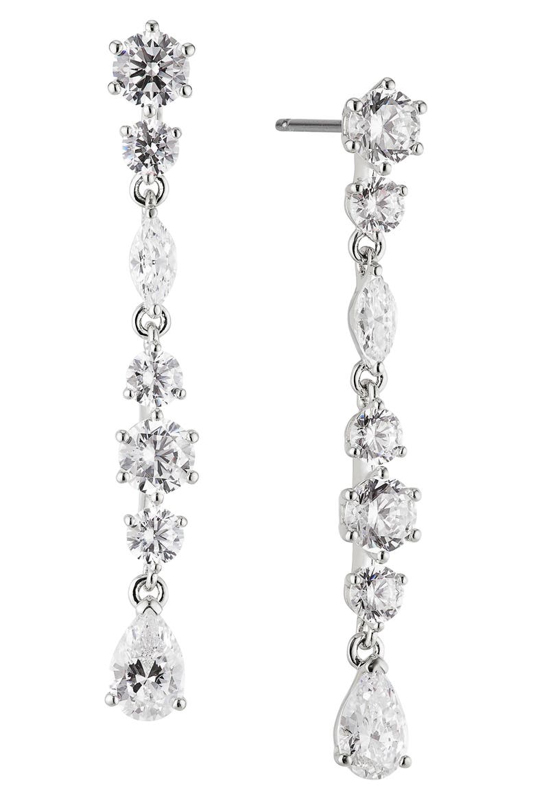 Prima Linear Drop Earrings, Main, color, RHODIUM