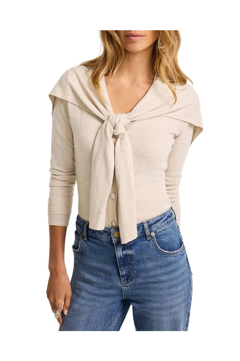 Cotton Blend Scarf Detail Knit Cardigan, Main, color, Neutral