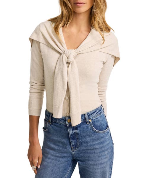Cotton Blend Scarf Detail Knit Cardigan