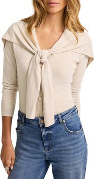 MINT VELVET Cotton Blend Scarf Detail Knit Cardigan
