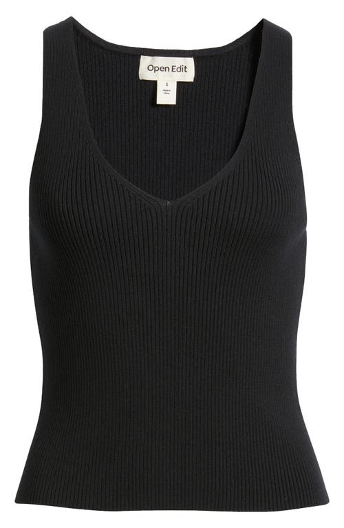 Open Edit Sculpt V-neck Tank In Black