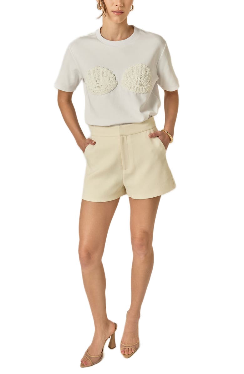 English Factory Faux Pearl Seashell Appliqué T-Shirt, Alternate, color, White