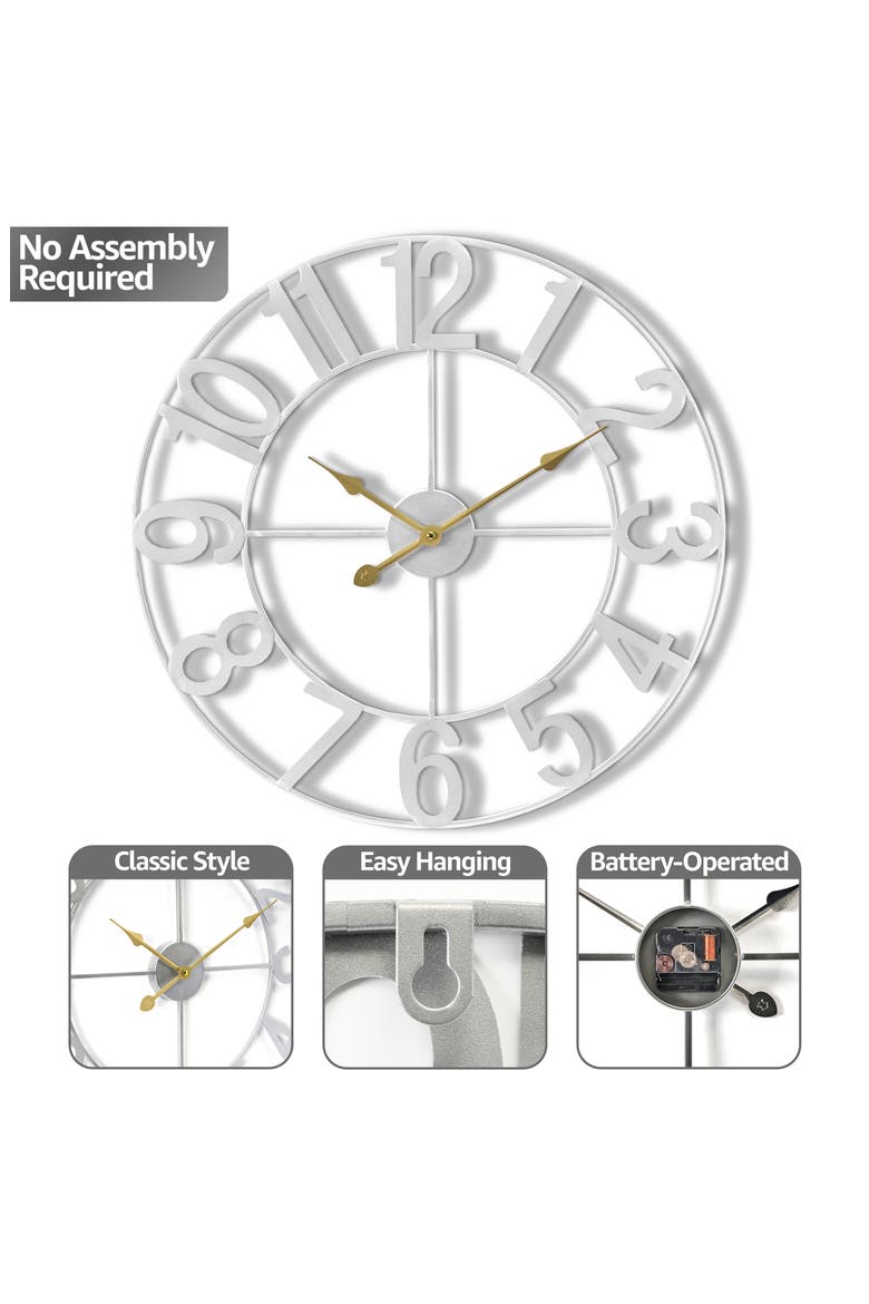24 Inch Numeral Wall Clock, Alternate, color, SILVER