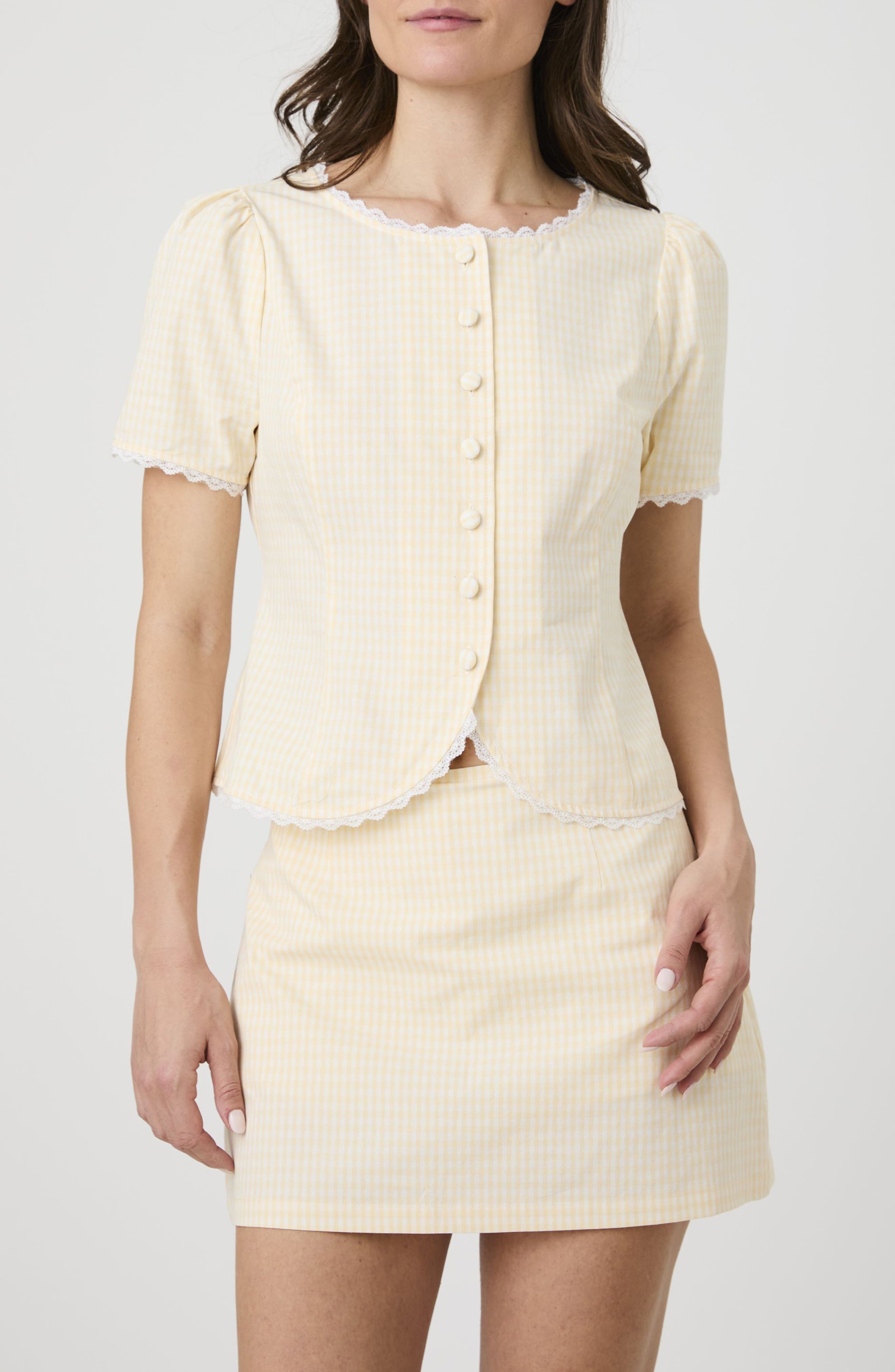 French Connection Lace Trim Button-Up Top