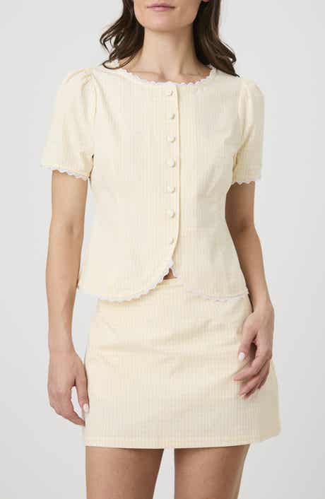 French Connection Lace Trim Button-Up Top