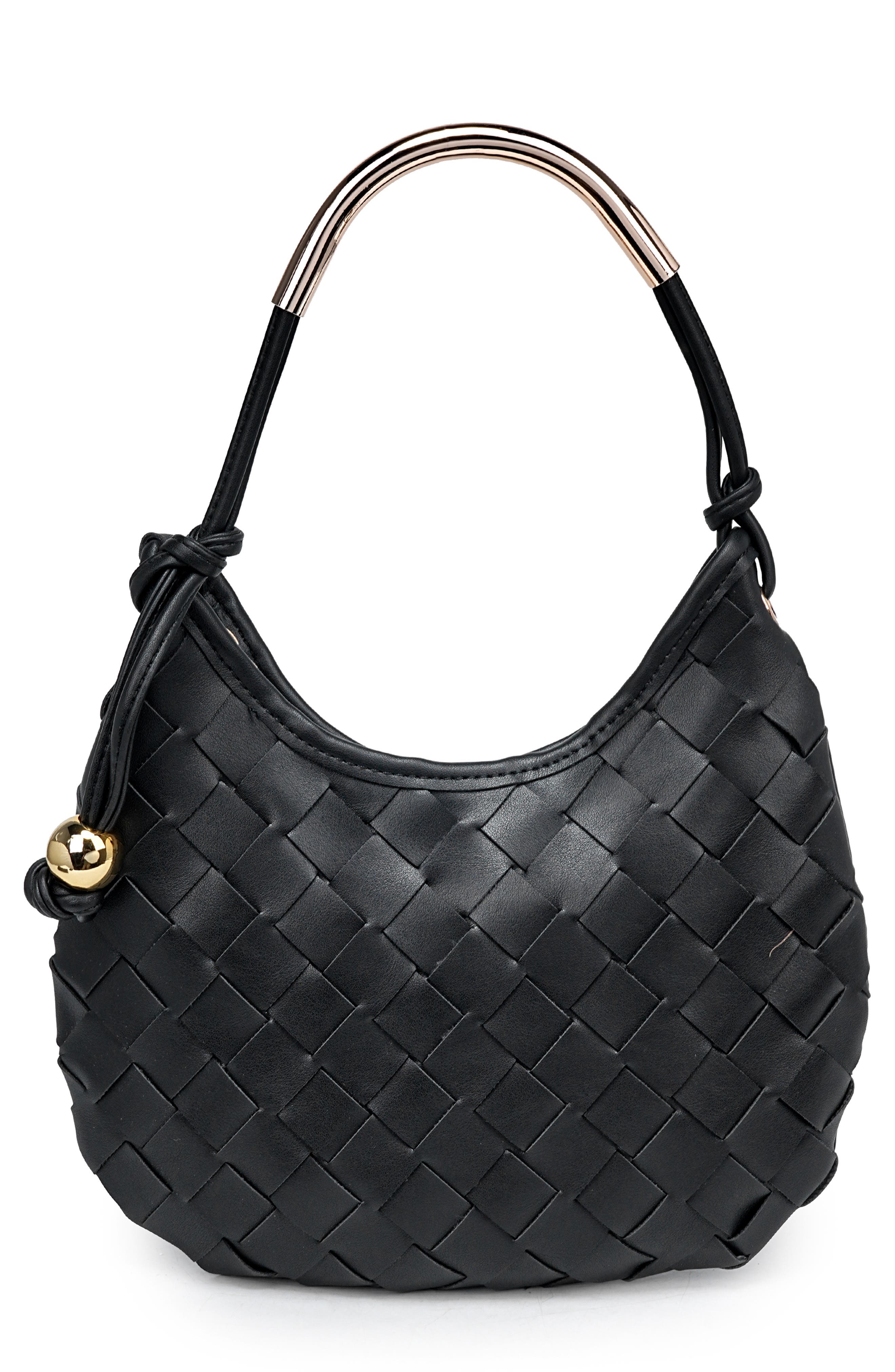 Moda Luxe Woven Faux Leather Shoulder Bag In Black