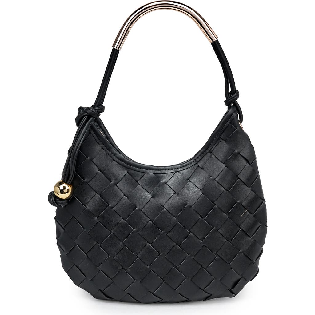 Moda Luxe Woven Faux Leather Shoulder Bag In Black