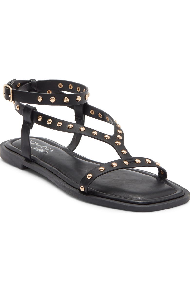 TOP MODA Zita Studded Ankle Strap Sandal, Main, color, Black Pu