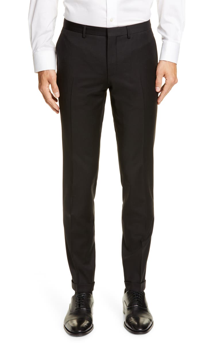 BOSS Wave Flat Front Solid Wool Trousers, Main, color,
