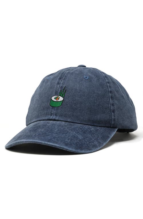 Dalix Sushi Roll Embroidered Dad Hat In Washed Navy Blue